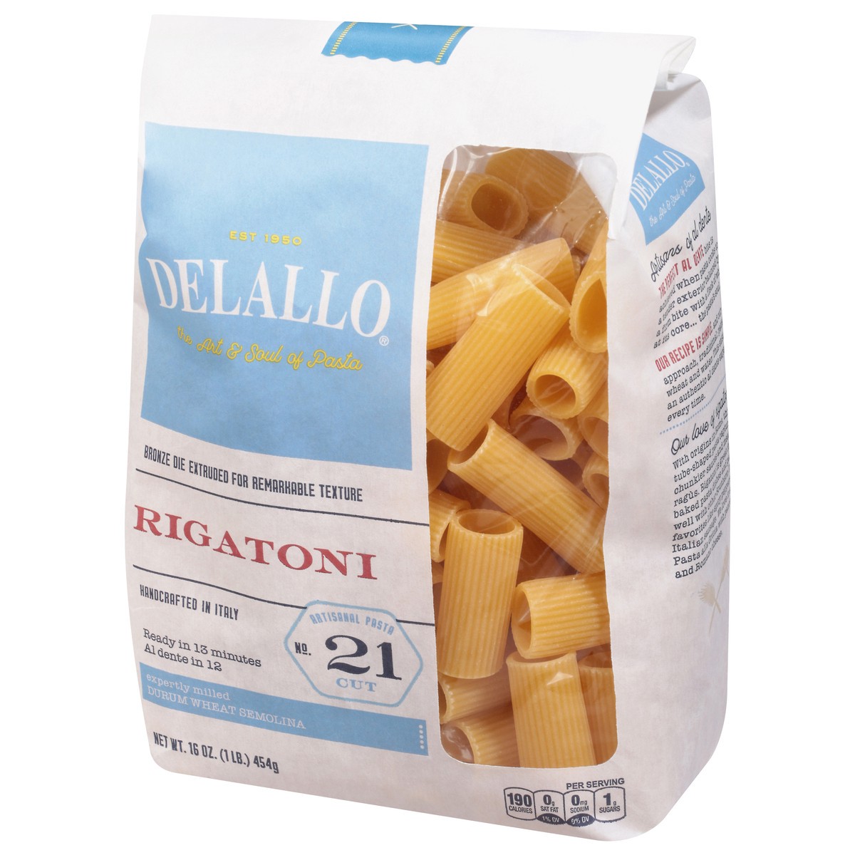 slide 4 of 9, Delallo Pasta Bag Rigatoni - 16 Oz, 16 oz