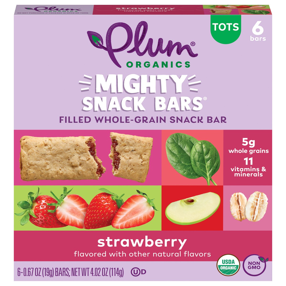 slide 1 of 9, Plum Organics Mighty Snack Bars Filled Whole-Grain Snack Bar Strawberry 6-Count Box/.67oz Bars, 6 ct; 0.67 oz