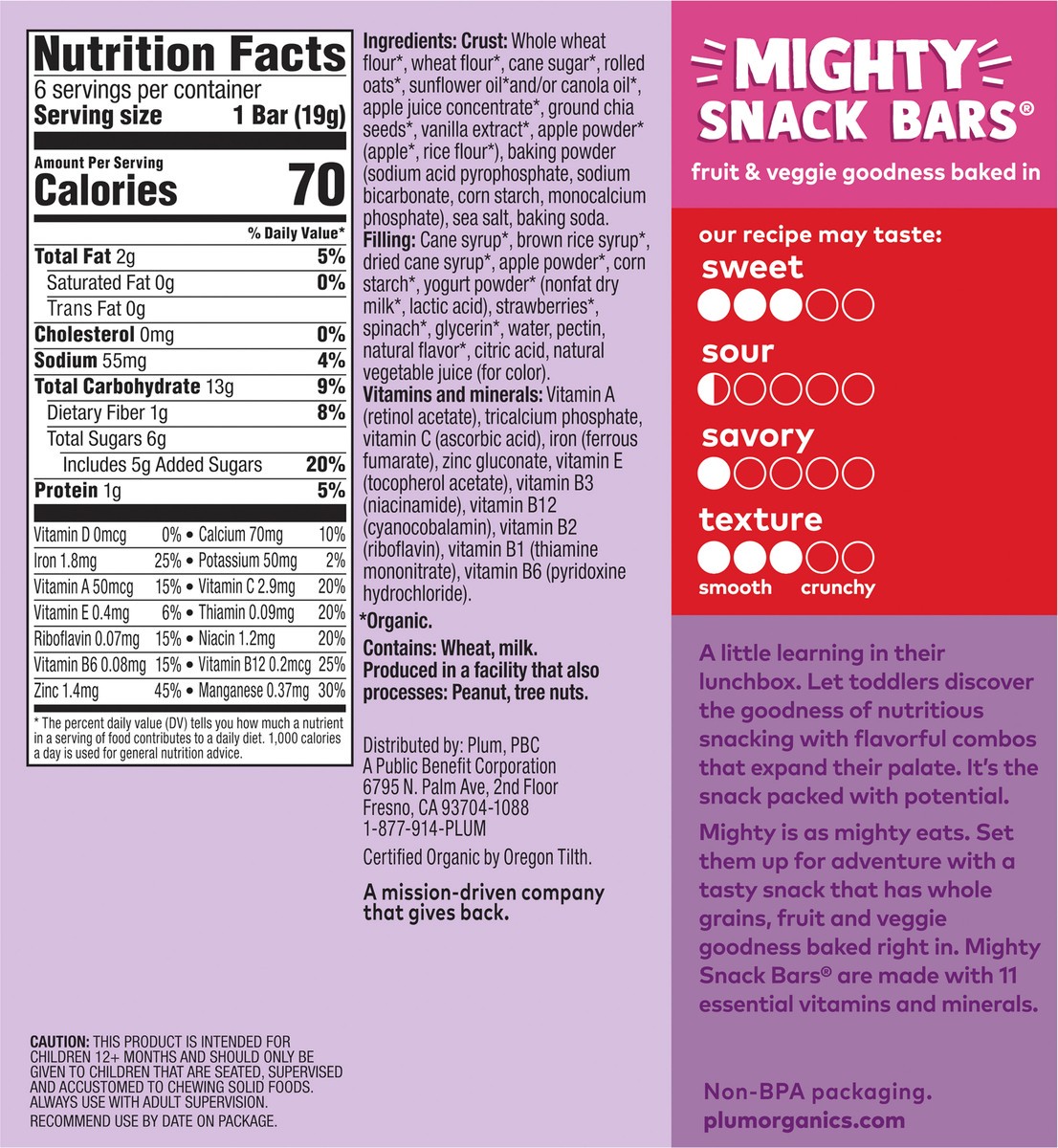 slide 5 of 9, Plum Organics Mighty Snack Bars Filled Whole-Grain Snack Bar Strawberry 6-Count Box/.67oz Bars, 6 ct; 0.67 oz
