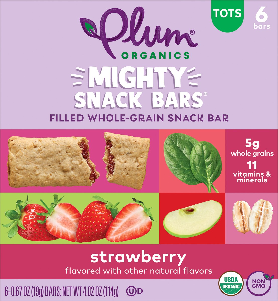 slide 6 of 9, Plum Organics Mighty Snack Bars Filled Whole-Grain Snack Bar Strawberry 6-Count Box/.67oz Bars, 6 ct; 0.67 oz
