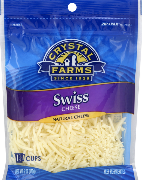 slide 1 of 1, Crystal Farms Finely Shredded Swiss Cheese, 6 oz