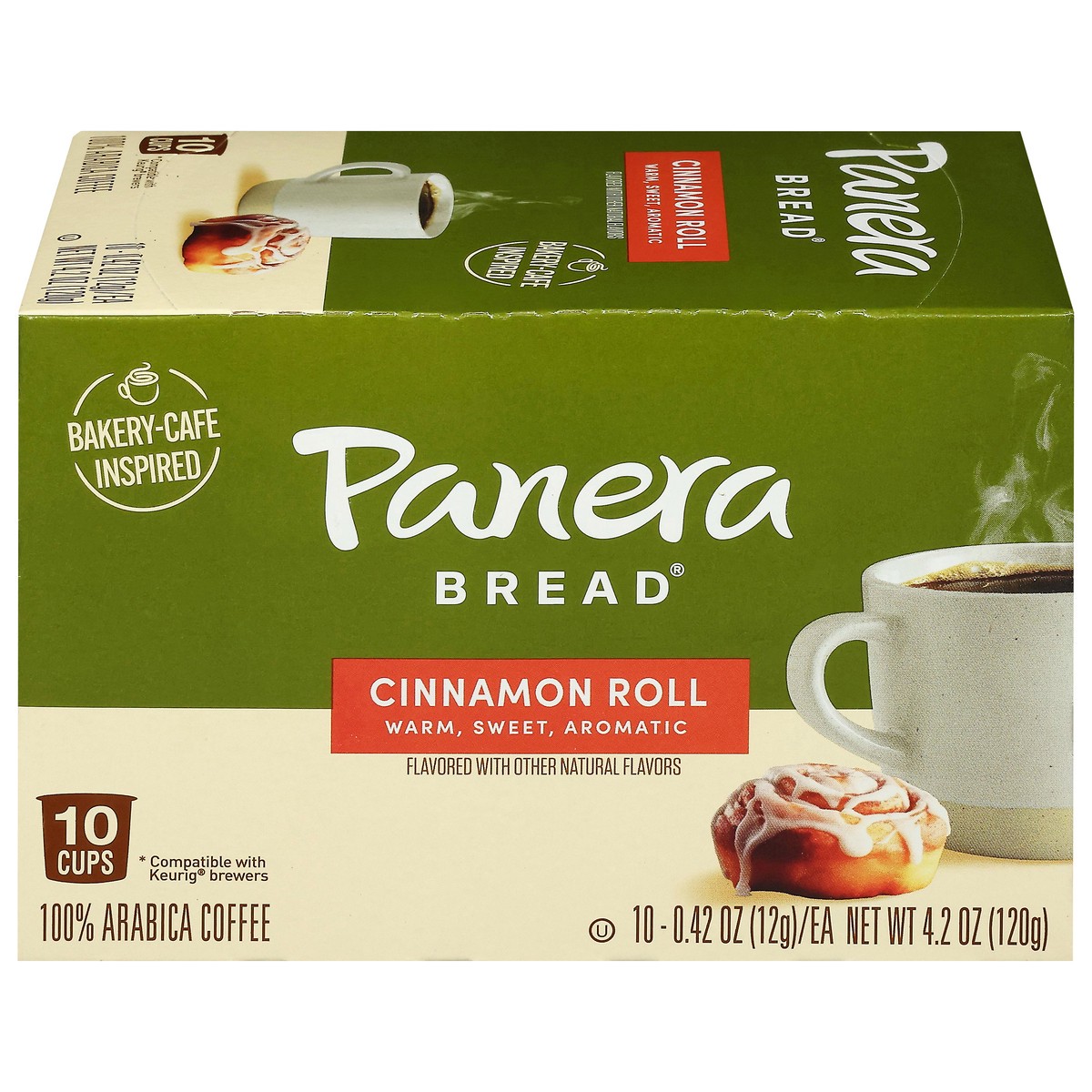 slide 10 of 15, Panera Bread 100% Arabica Cinnamon Roll Coffee 10 - 0.42 oz Cups, 10 ct