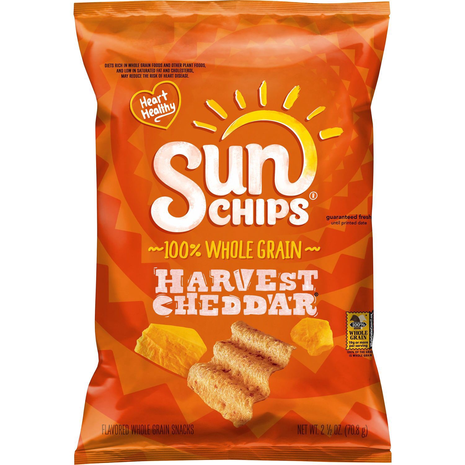 slide 1 of 1, SunChips Whole Grain Snacks Harvest Cheddar 2 1/2 Oz, 2.5 oz