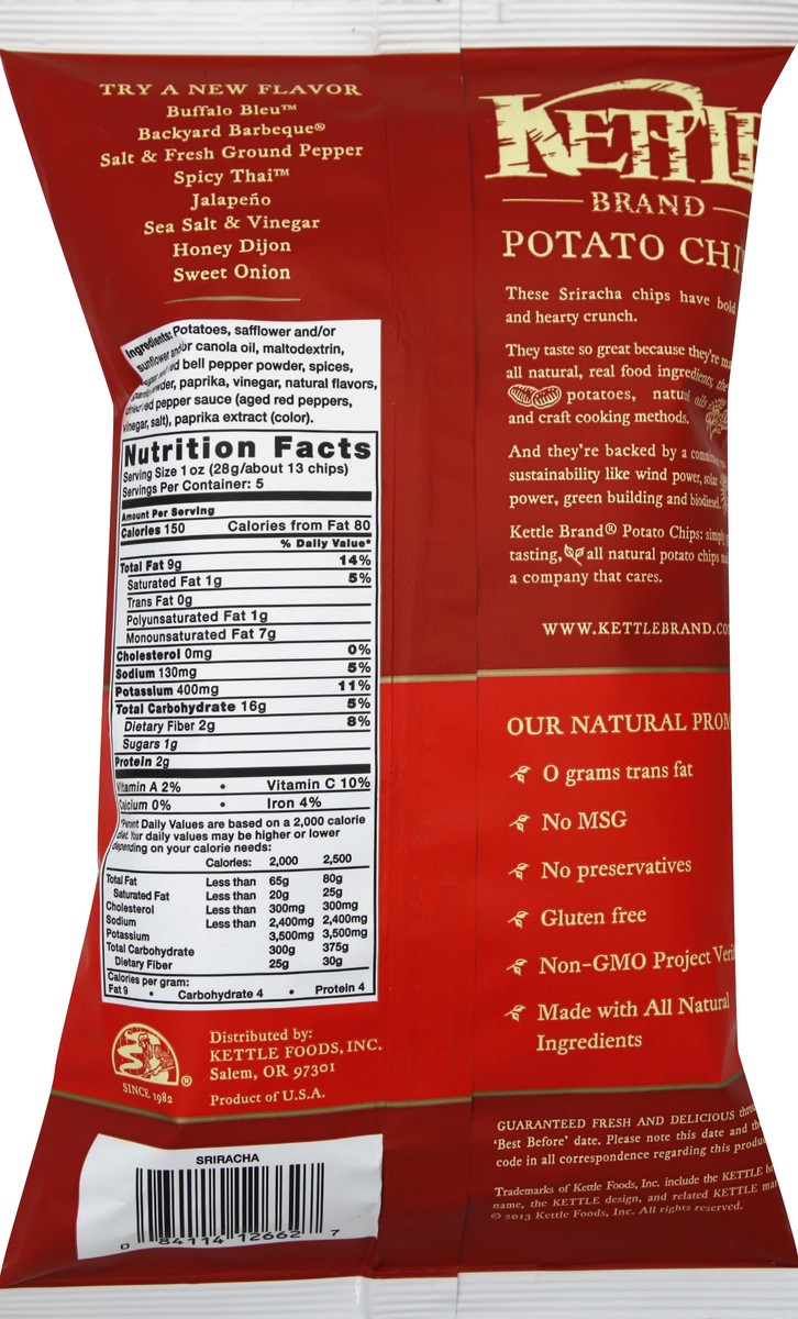 slide 3 of 4, Kettle Brand Hot Gluten Free Sriracha Potato Chips 5 OZ, 5 oz