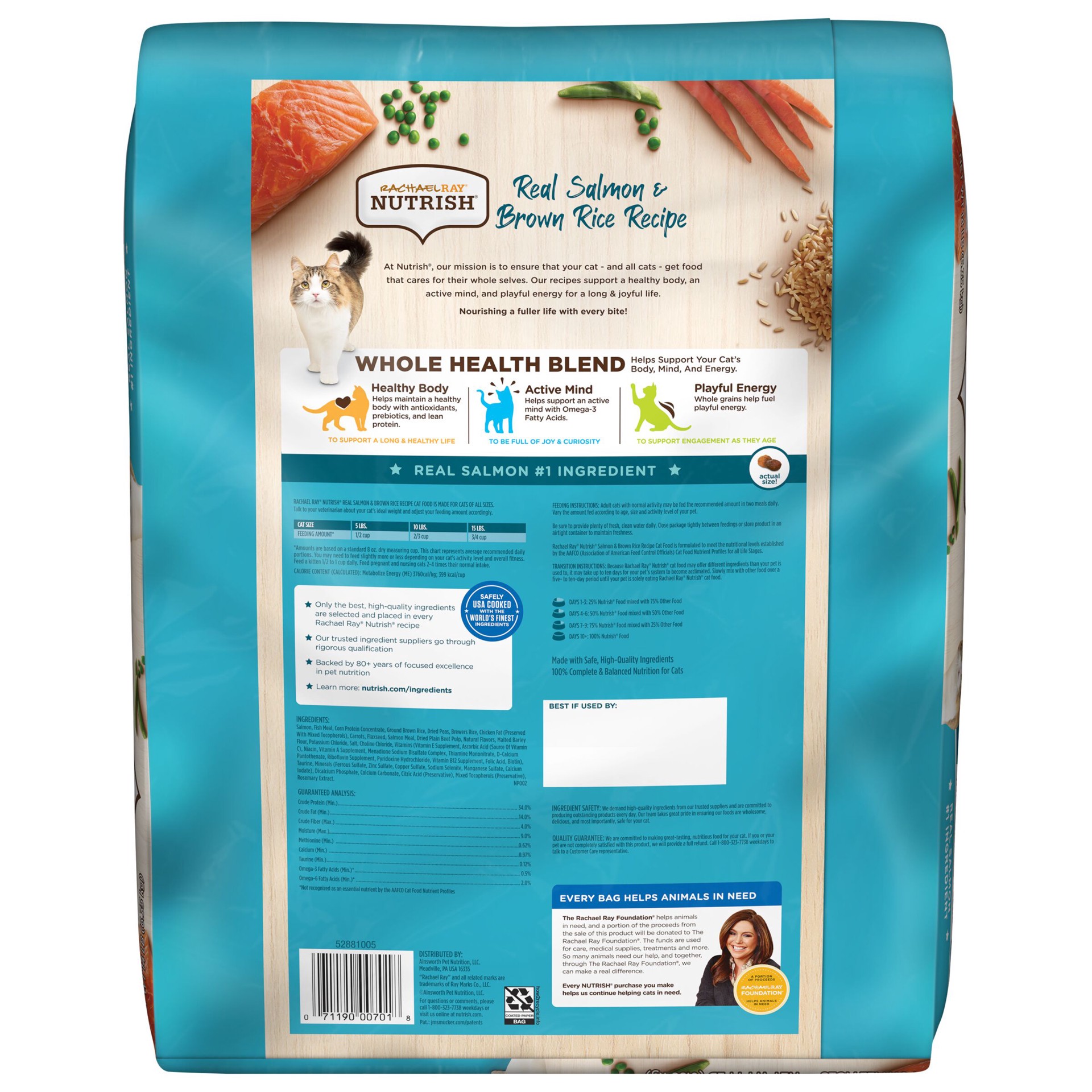 slide 4 of 9, Rachael Ray Nutrish Real Salmon & Brown Rice Recipe, Dry Cat Food, 14 lb. Bag, 14 lb