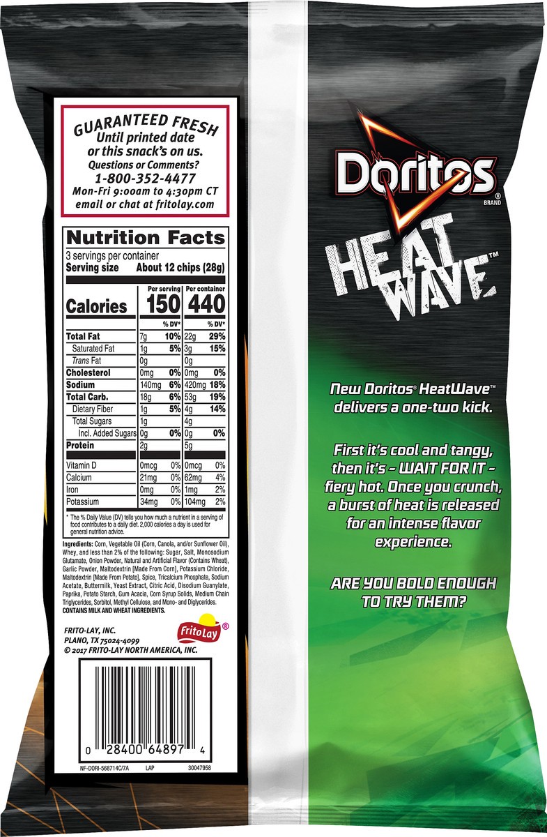 slide 3 of 5, Doritos Heat Wave Tortilla Chips Chipotle Cream 3 Oz, 3 oz