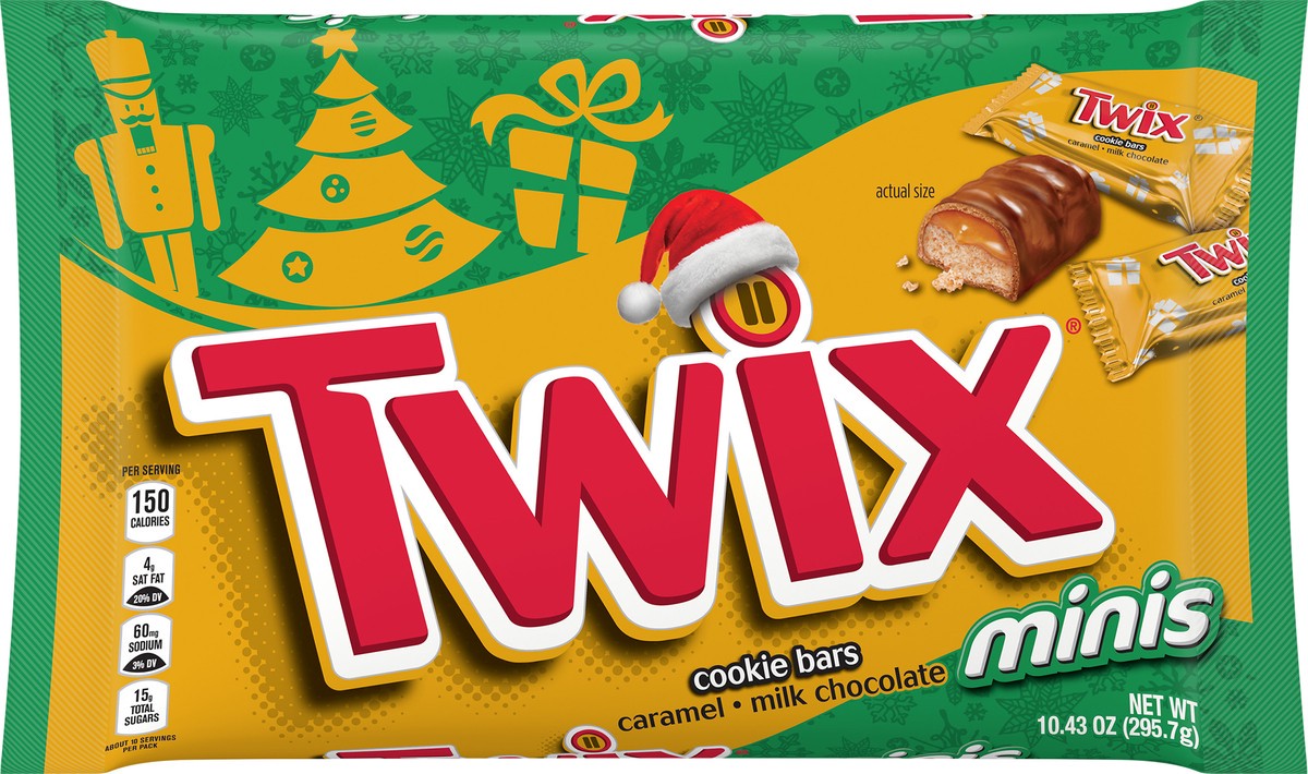 slide 2 of 7, TWIX Minis Caramel Chocolate Cookie Bar Christmas Candy, 10.43 oz