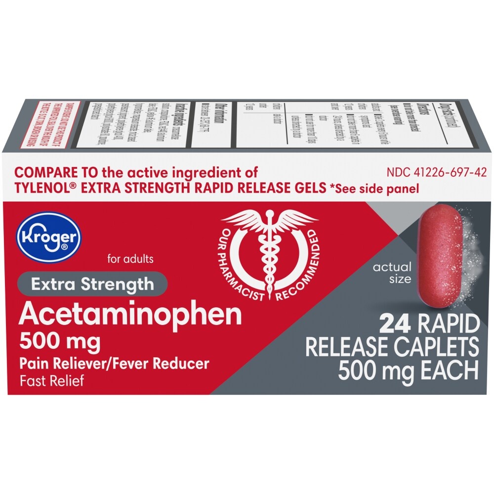 slide 1 of 1, Kroger Extra Strength Acetaminophen Caplets, 24 ct