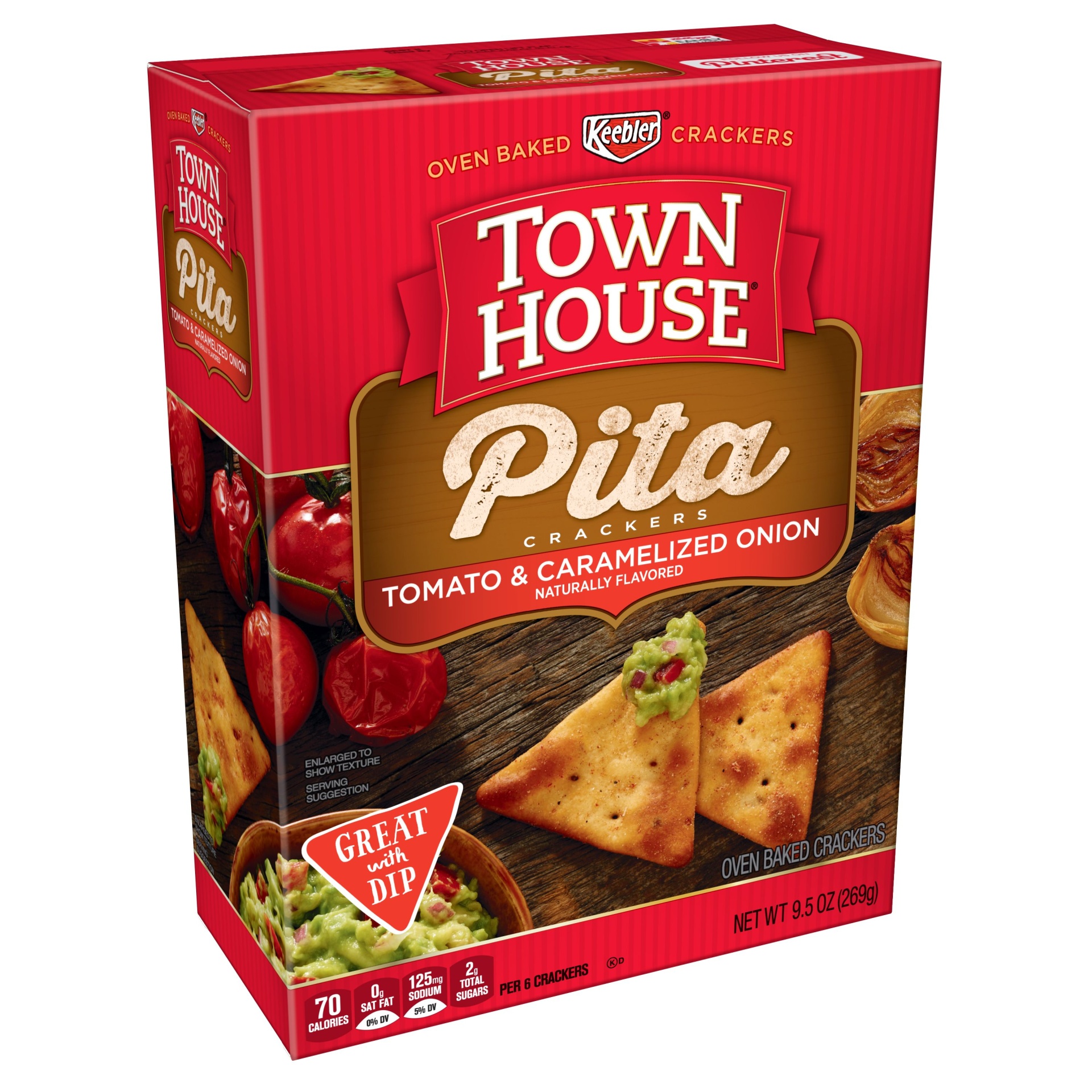 slide 1 of 7, Town House Pita Tomato & Onions Crackers, 9.5 oz