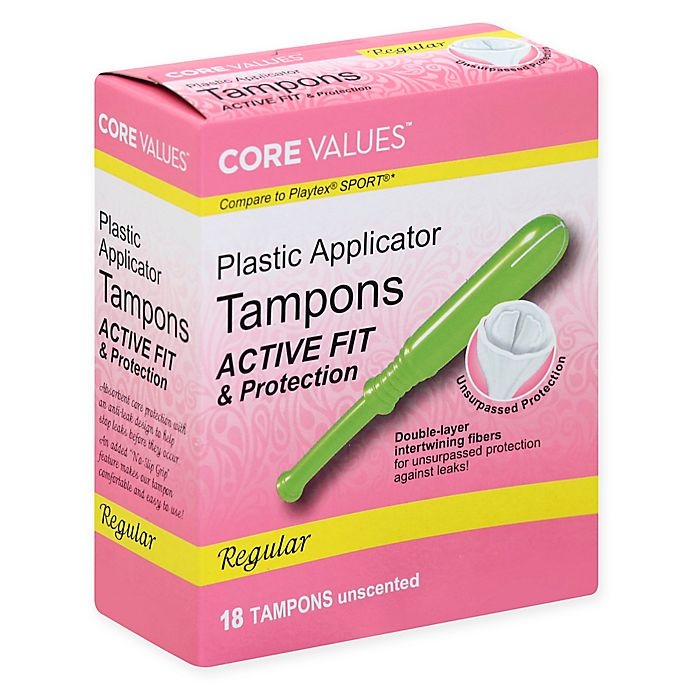 slide 1 of 1, Core Values Active Fit & Protection Regular Tampons Unscented, 18 ct