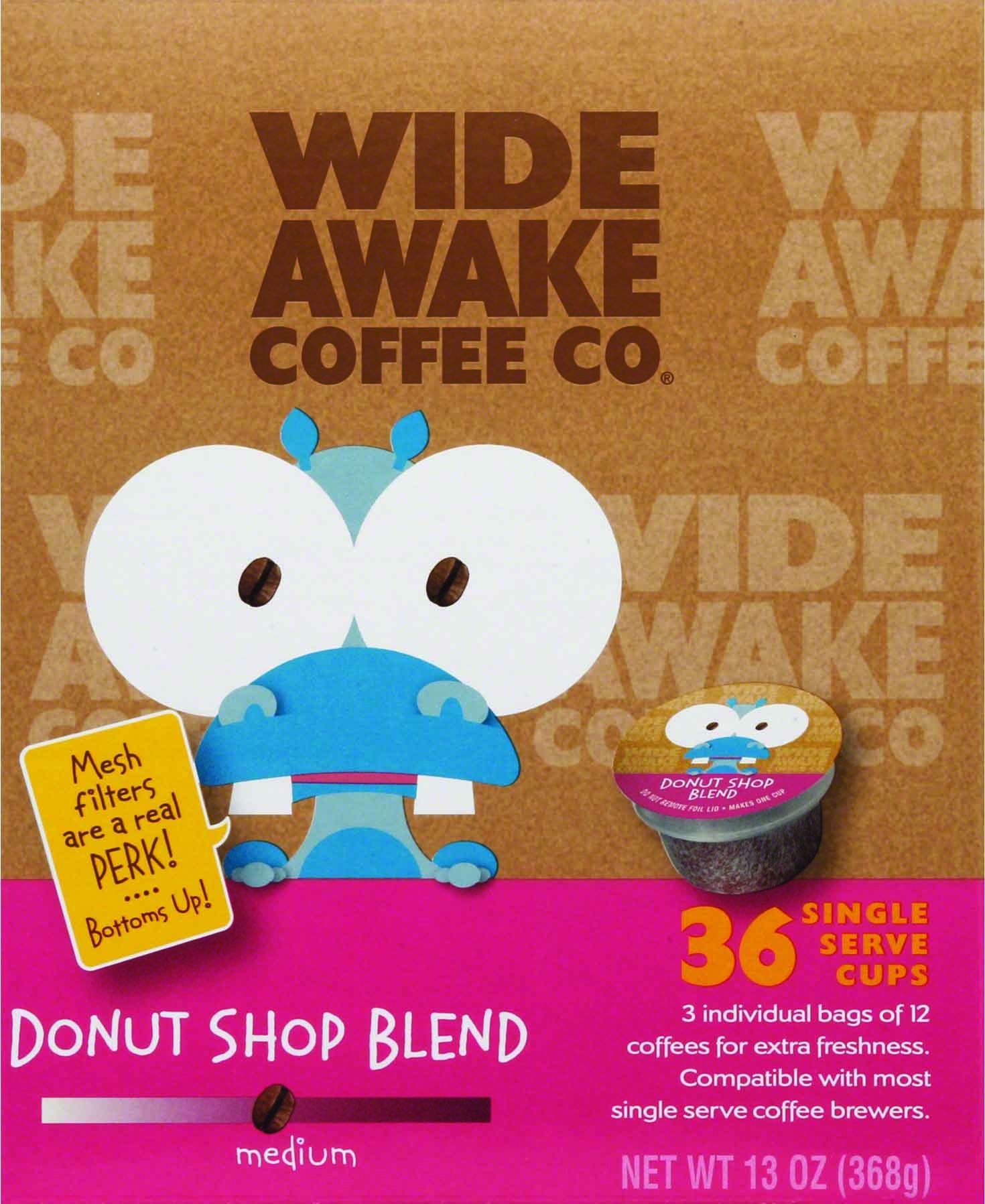slide 1 of 1, Wide Awake Coffee Co. Medium Roast Donut Shop Blend 100% Arabica Coffee Single Serve Cups, 13 oz