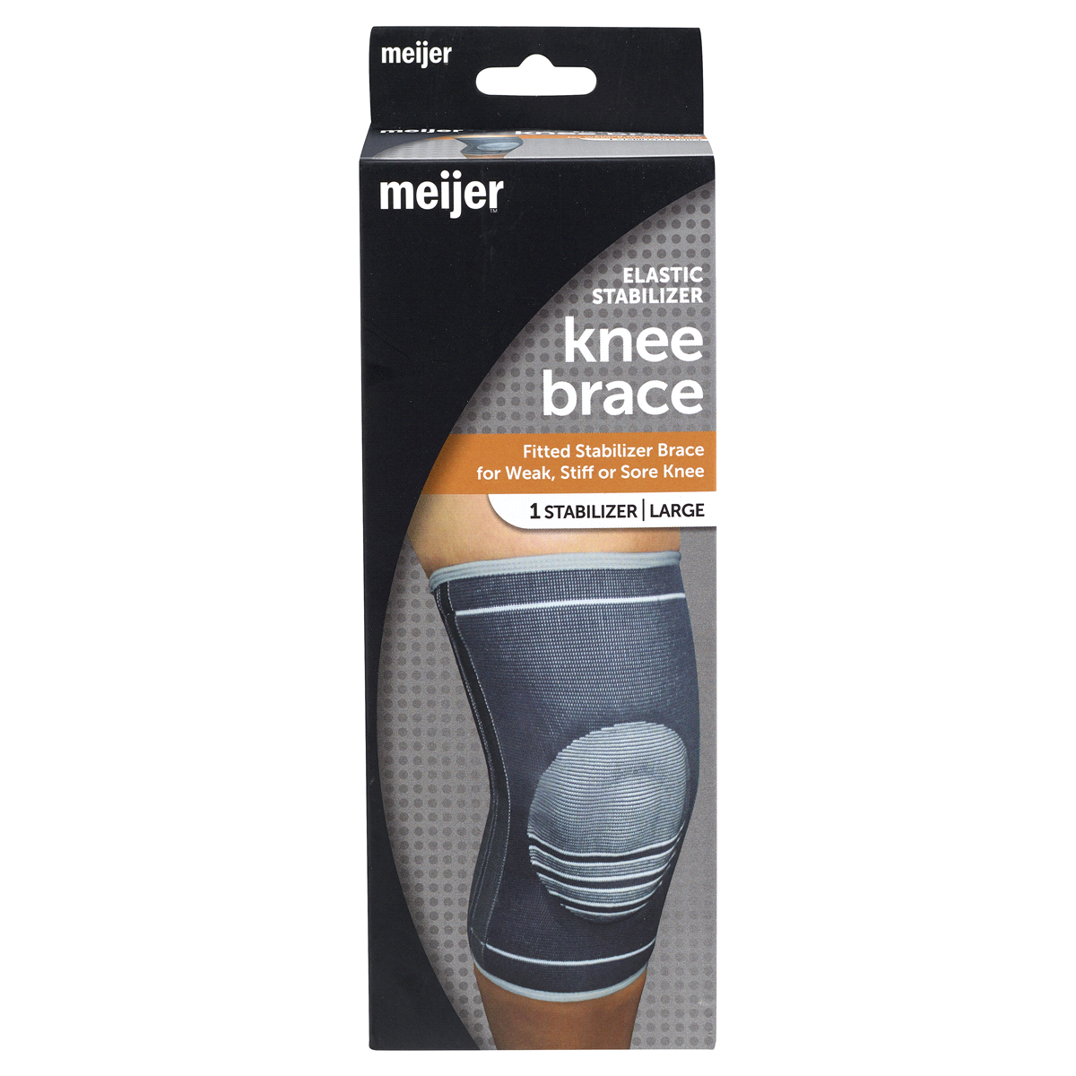 slide 1 of 5, Meijer Knee Brace, Elastic Stabilizer, Grey Two-Tone, Large, 1 ct