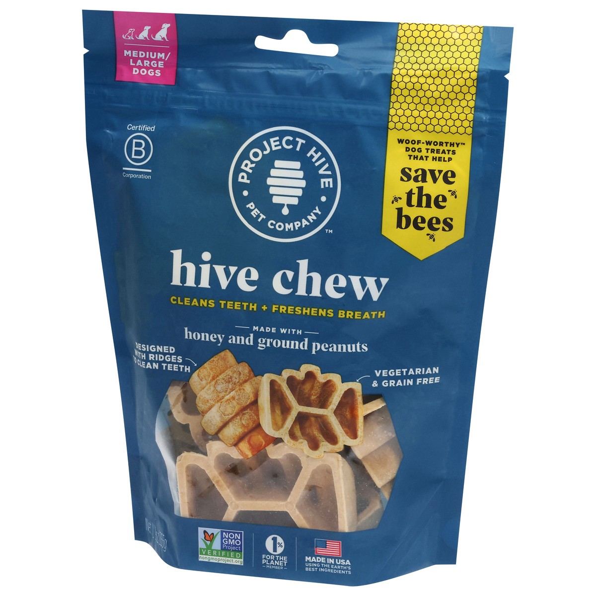 slide 2 of 15, Project Hive Pet Company Medium/Large Dogs Hive Chew Honey and Ground Peanuts Dog Treats 9 oz, 8 oz