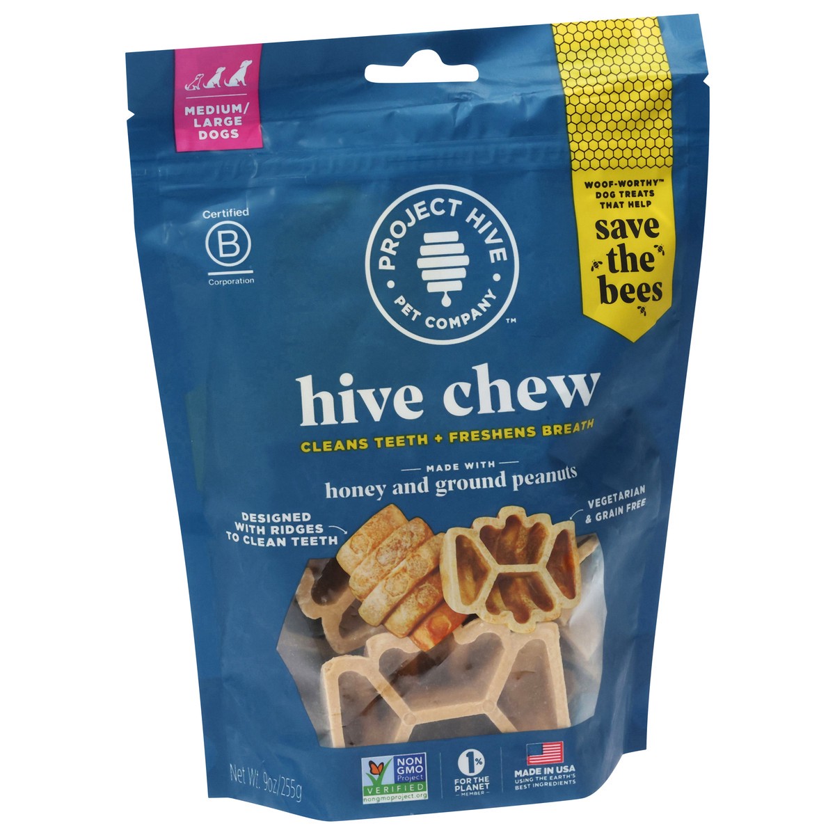 slide 8 of 15, Project Hive Pet Company Medium/Large Dogs Hive Chew Honey and Ground Peanuts Dog Treats 9 oz, 8 oz