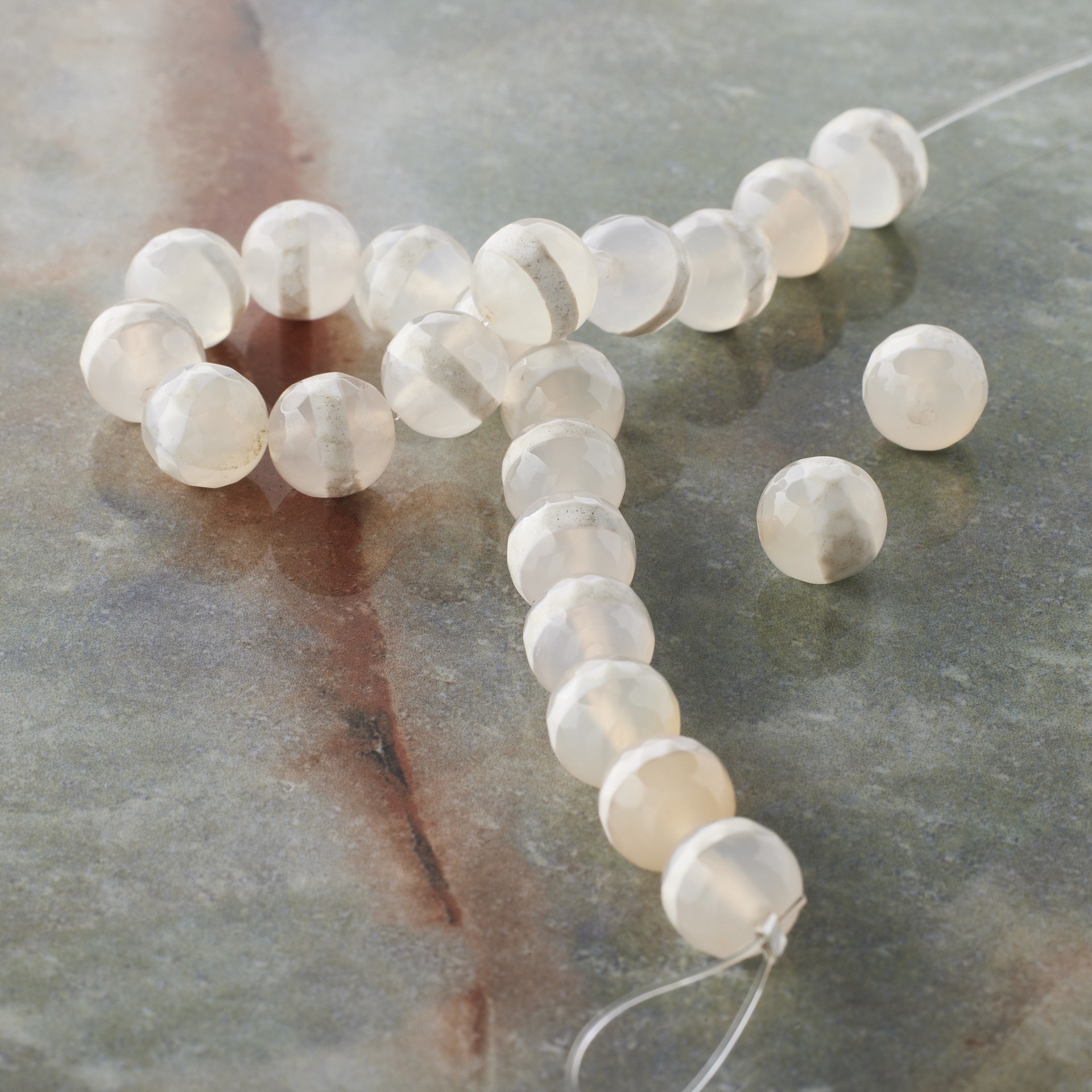 slide 2 of 3, White Agate Faceted Round Beads, 8mm By Bead Landing, 8mm