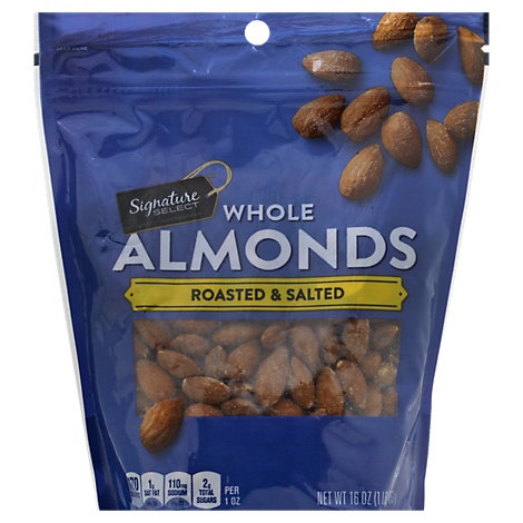 slide 1 of 1, Signature Select Almonds Whole Roasted & Salted Pouch, 16 oz