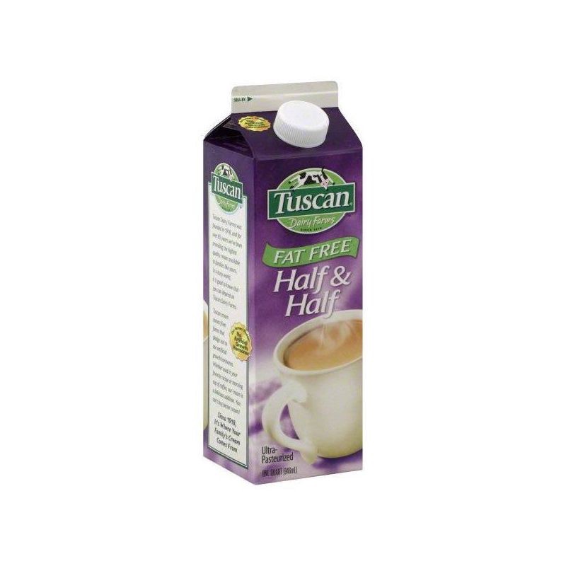 slide 1 of 3, Tuscan Dairy Fat Free Ultra-Pasteurized Half & Half, 32 fl oz