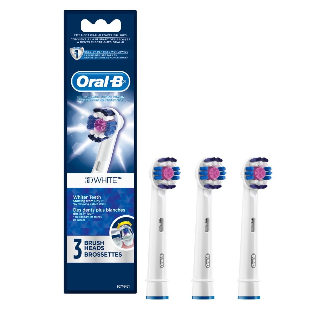 slide 6 of 10, Oral-B 3D White Replacement Electric Toothbrush Head, 3 ct