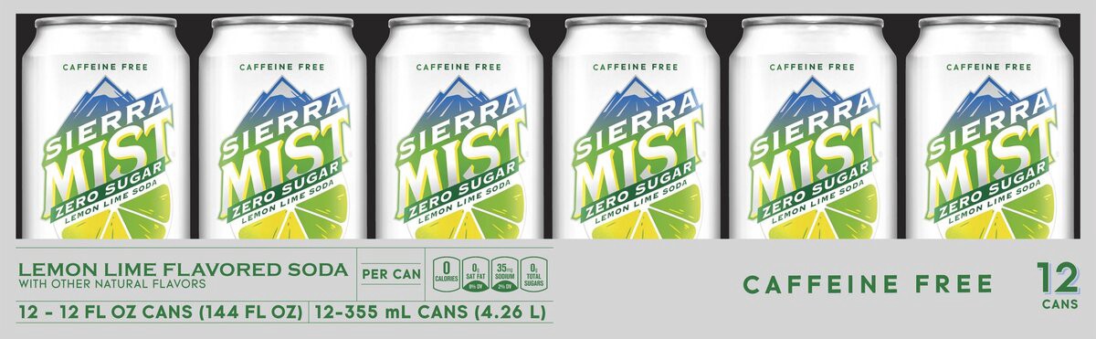 slide 5 of 5, Sierra Mist Zero Sugar Soda Lemon Lime, 12 ct; 12 oz