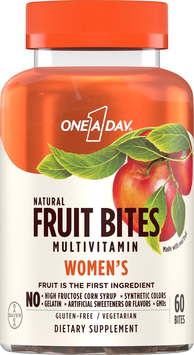 slide 1 of 9, One A Day Women's Natural Fruit Bites Multivitamin 60 ea Bottle, 60 ct