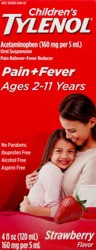 Children's Tylenol Oral Suspension Medicine, Kids' Liquid medicine Pain Reliever & Fever Reducer for Cold + Flu Symptoms, Aspirin-, Ibuprofen- & Alcohol- Free, Strawberry, 4 fl. oz