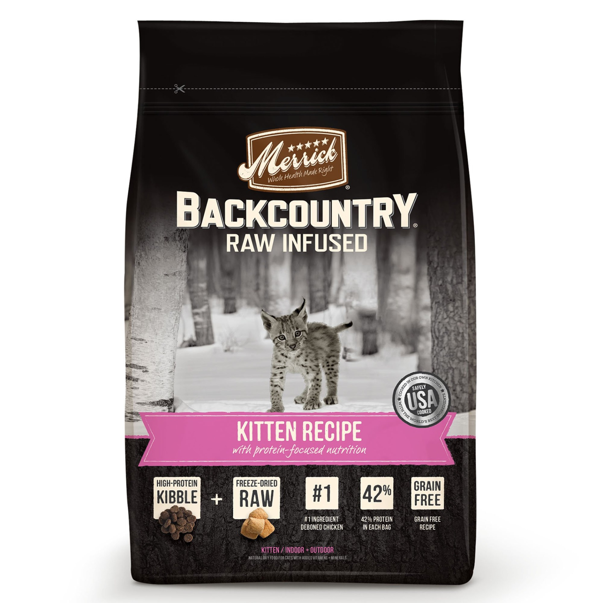 slide 1 of 1, Merrick Backcountry Grain Free Raw Infused Kitten Recipe Dry Cat Food, 6 lb