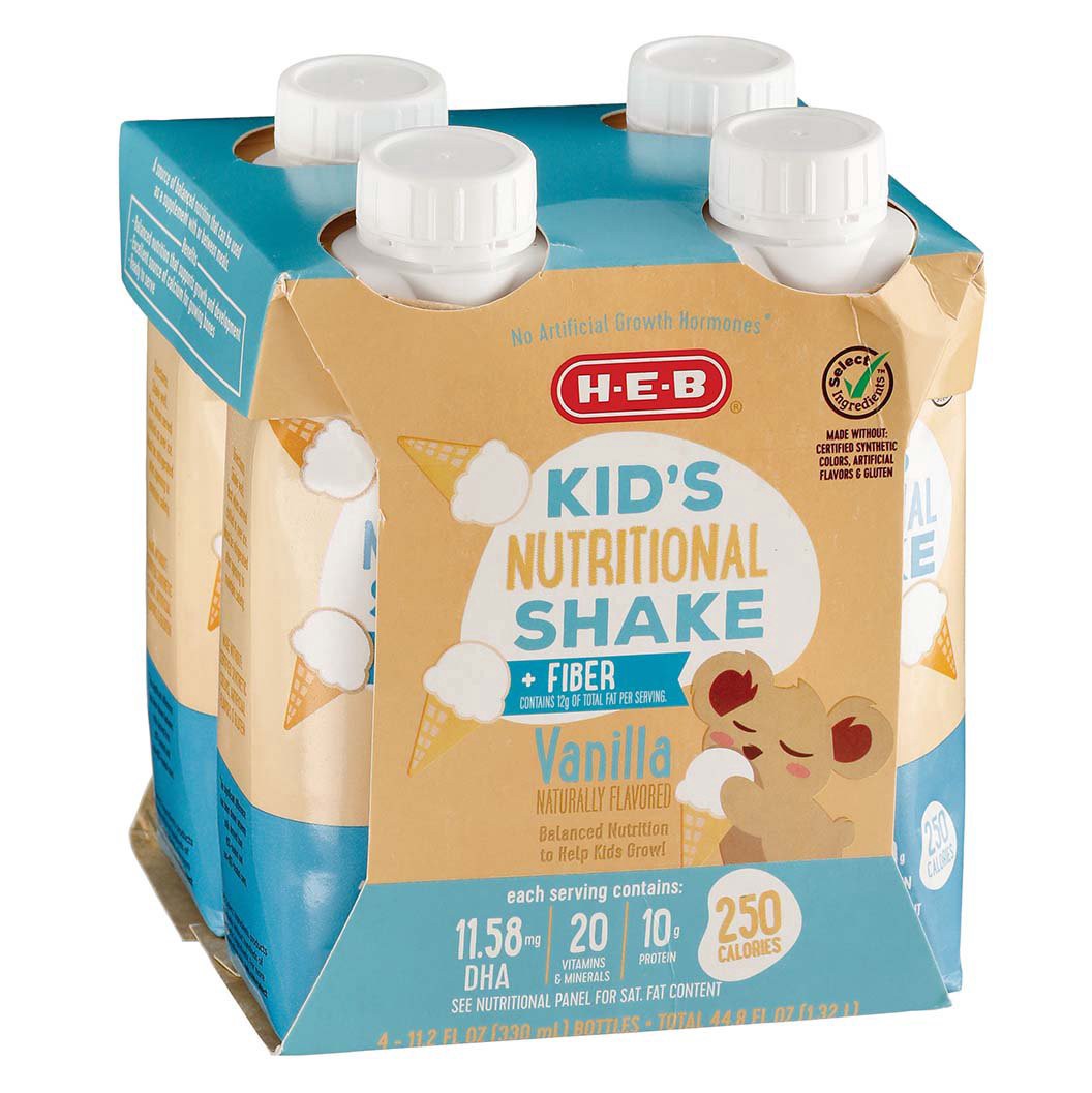slide 1 of 1, H-E-B Kid's Nutritional Shake + Fiber - Vanilla, 11.2 oz