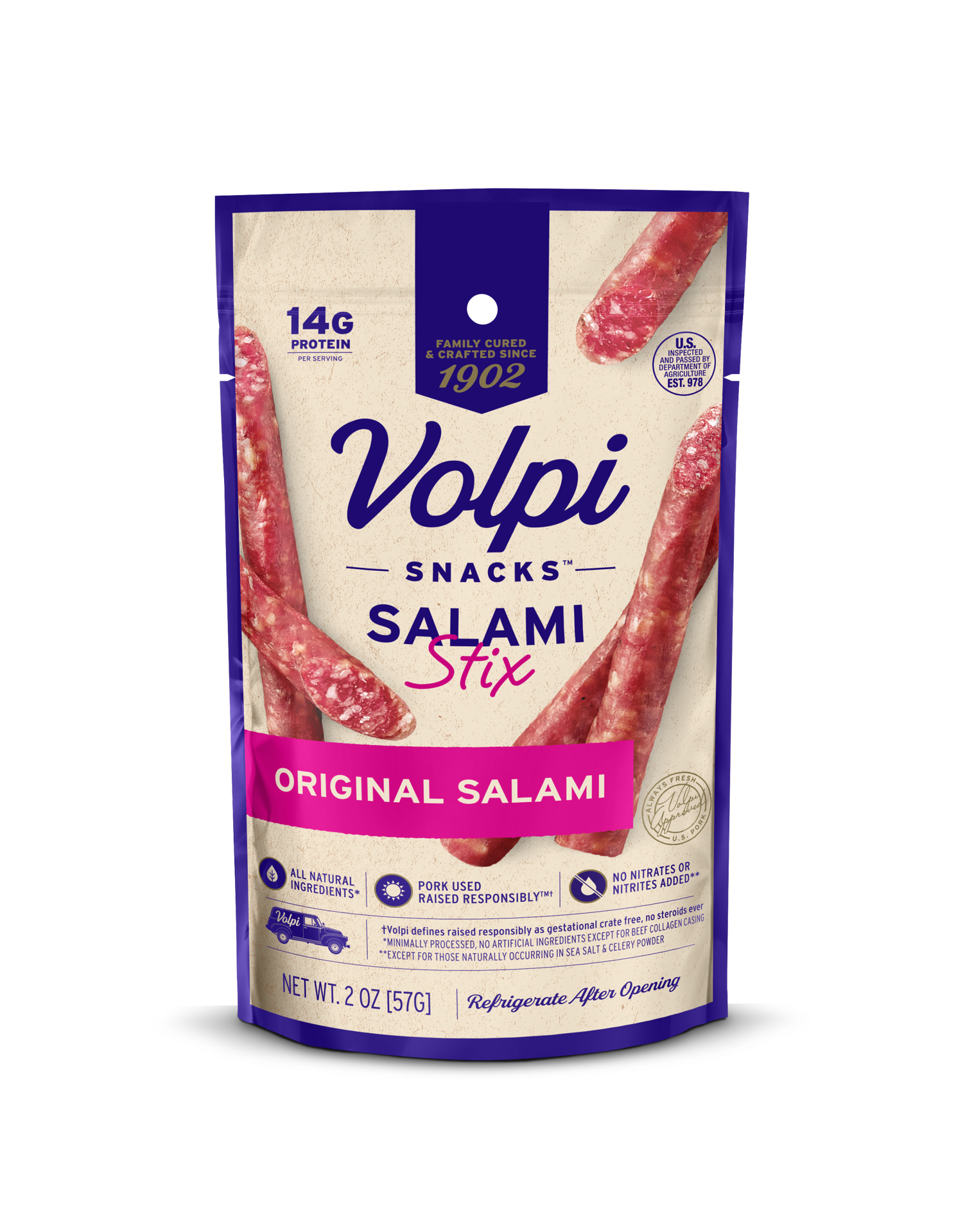 slide 1 of 1, Volpi Original Salami Stix, 2 oz