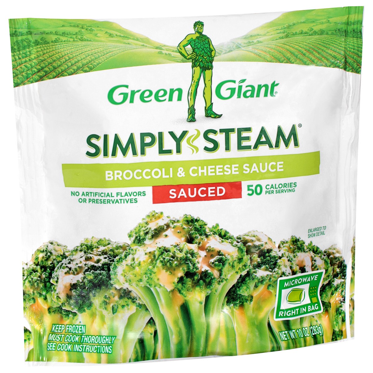 slide 5 of 8, Green Giant Simply Steam Broccoli & Cheese Sauce, Sauced Frozen Vegetables, 10 OZ, 10 oz