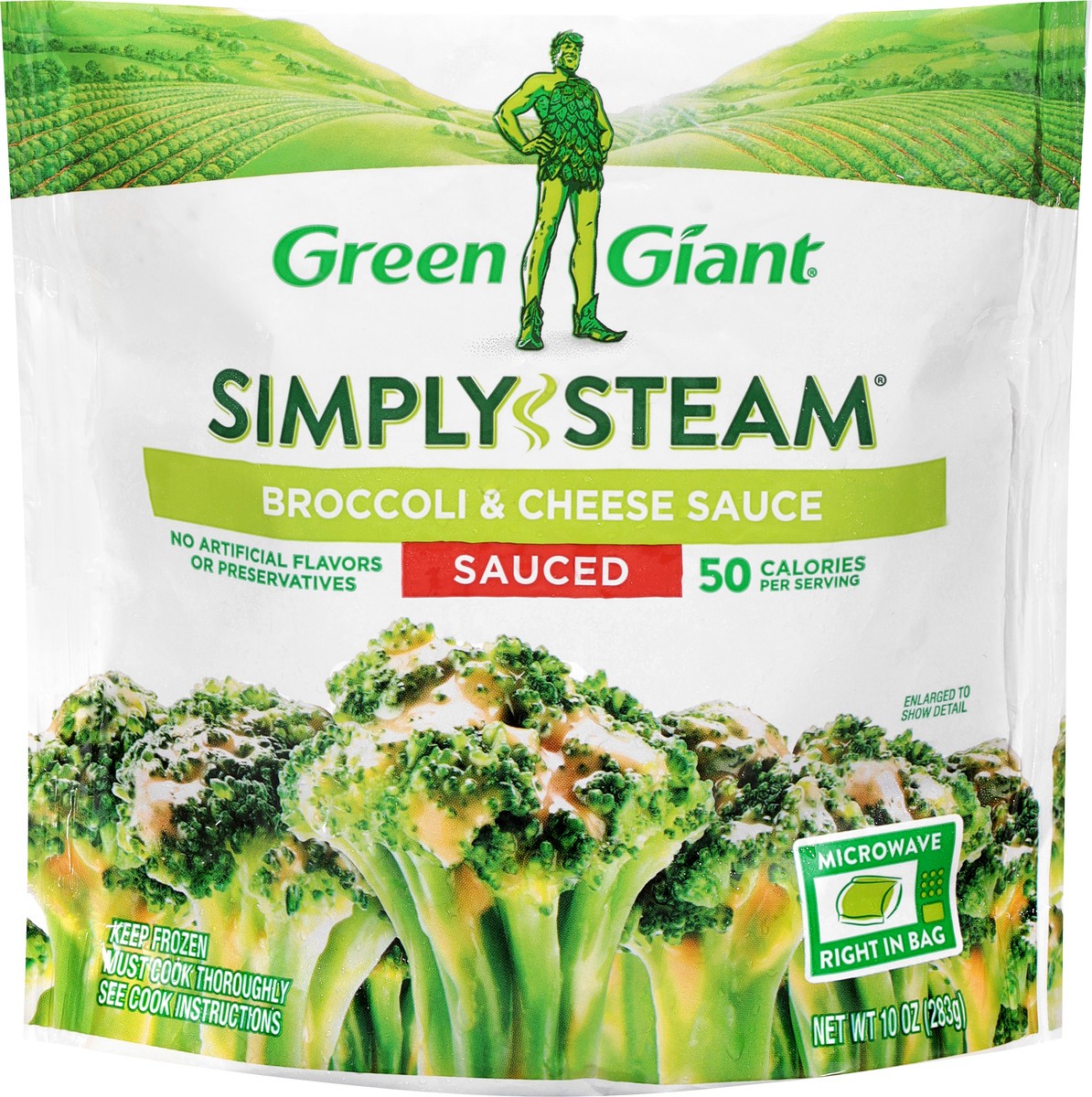 slide 2 of 8, Green Giant Simply Steam Broccoli & Cheese Sauce, Sauced Frozen Vegetables, 10 OZ, 10 oz