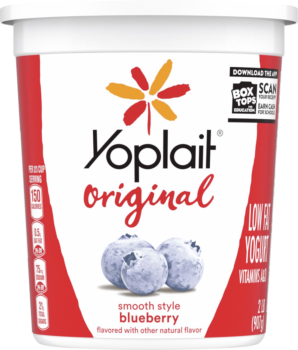 slide 3 of 9, Yoplait Original Smooth Style Blueberry Flavored Low Fat Yogurt, 32 OZ, 2 lb