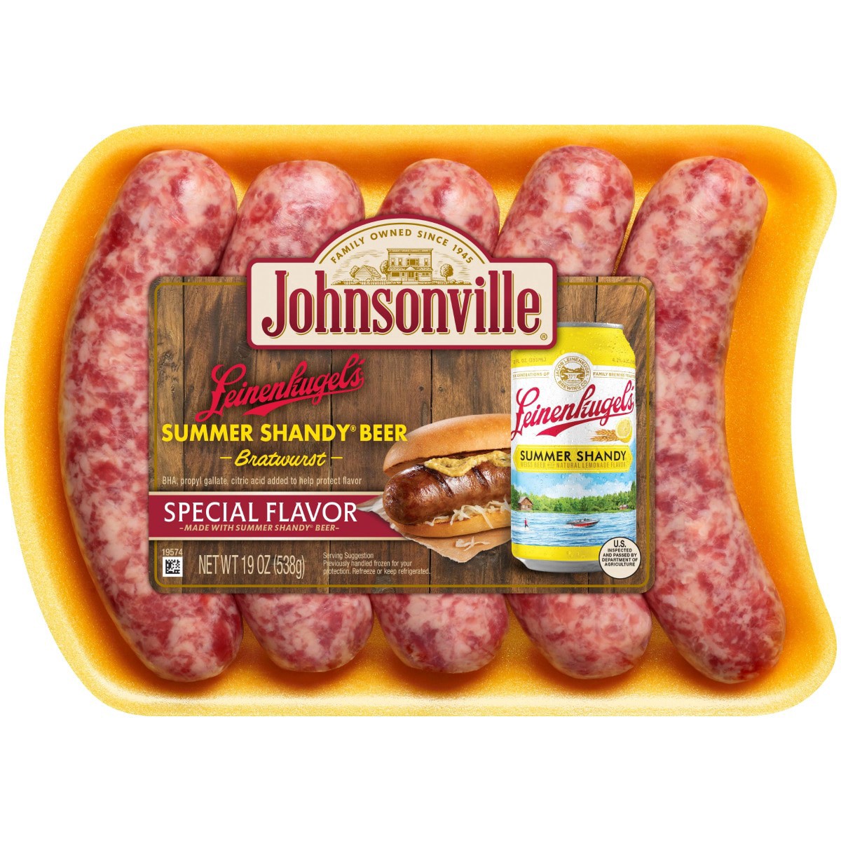 slide 1 of 1, Johnsonville Leinenkugel's Summer Shandy Beer Bratwurst 19 oz, 19 oz