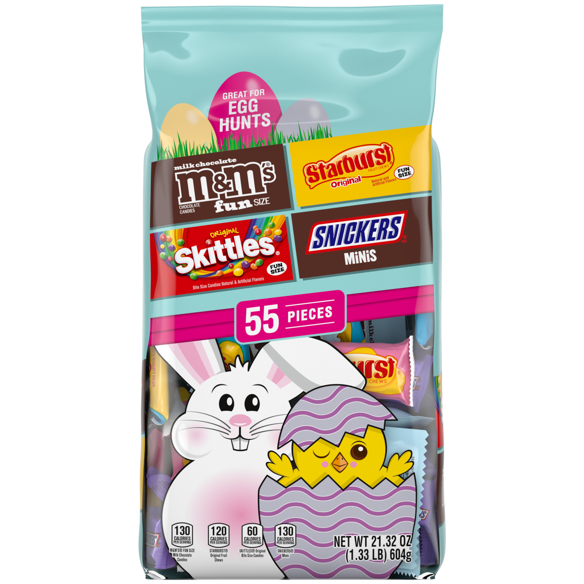 slide 1 of 1, M&M's, Skittles, Snickers & Starburst Easter Basket Stuffers Variety Pack, 55 Ct Bulk Bag, 55 ct