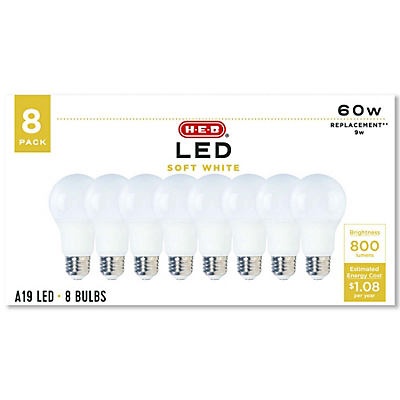 slide 1 of 1, H-E-B A19 60-Watt Soft White LED Light Bulbs, 8 ct