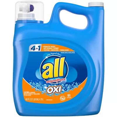 slide 1 of 3, All Stainlifters Laundry Detergent Liquid with OXI Stain Removers and Whiteners, 162 Ounces, 91 Loads, 162 fl oz