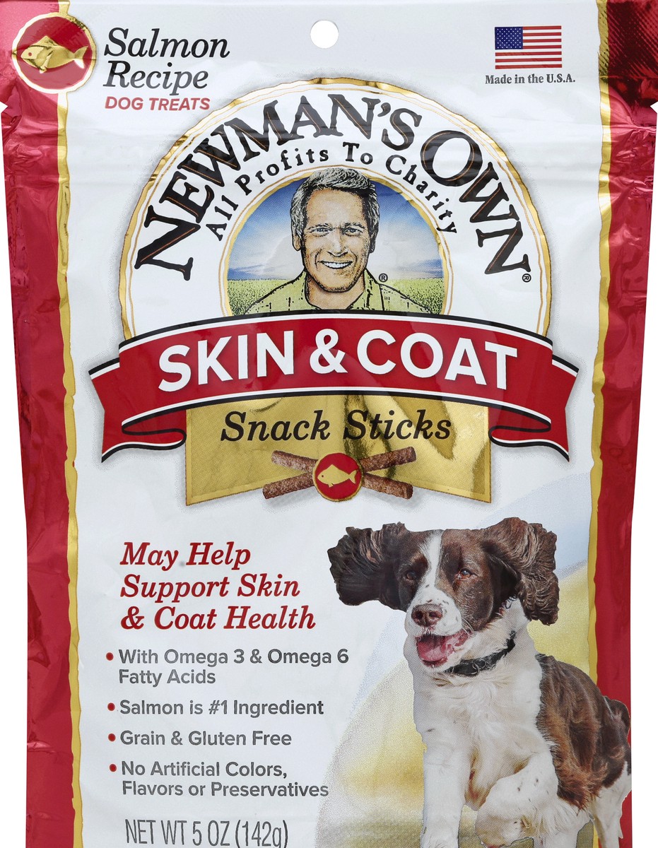 slide 5 of 6, Newman's Own Skin & Coat Salmon Dog Snack Sticks, 5 oz