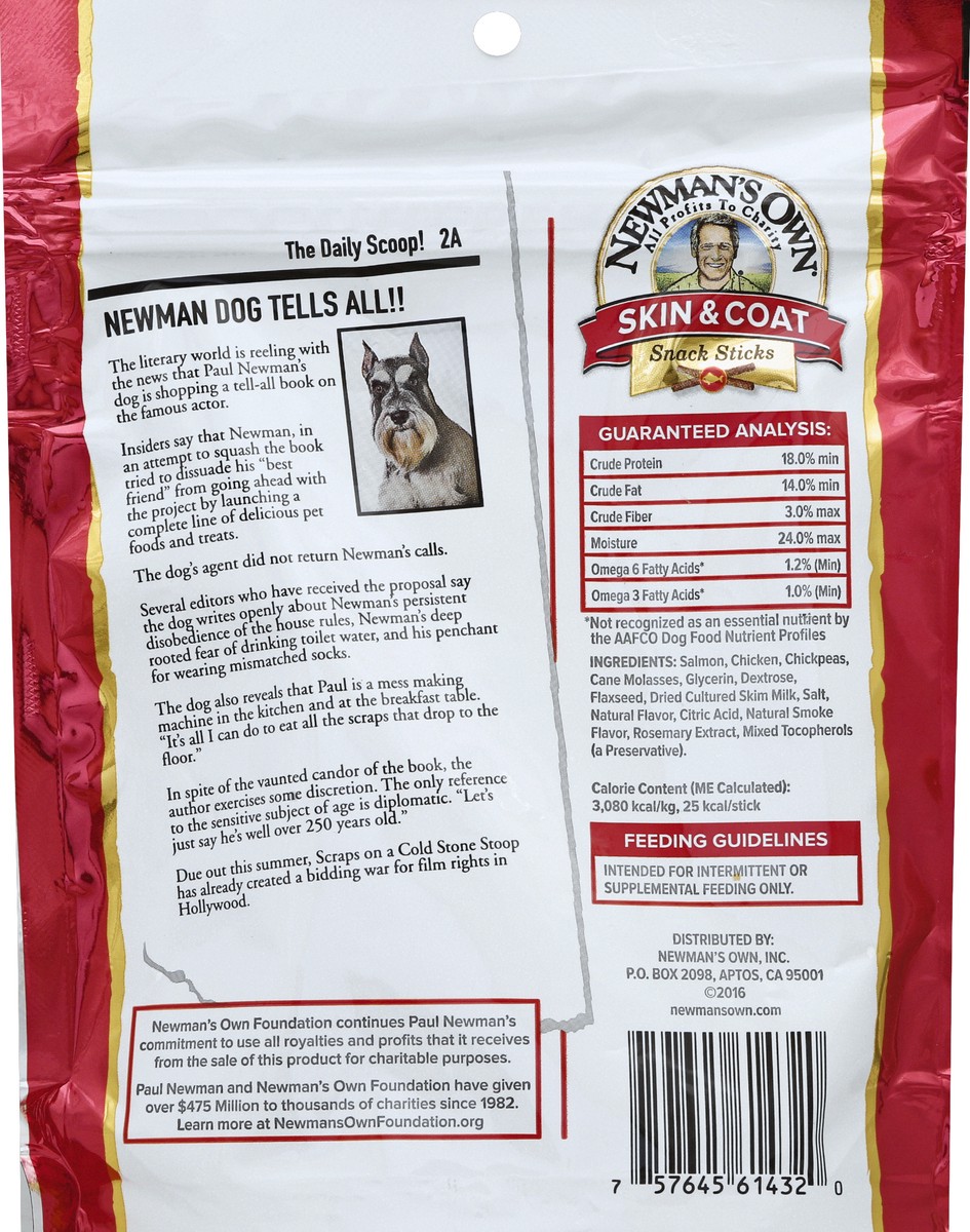 slide 6 of 6, Newman's Own Skin & Coat Salmon Dog Snack Sticks, 5 oz