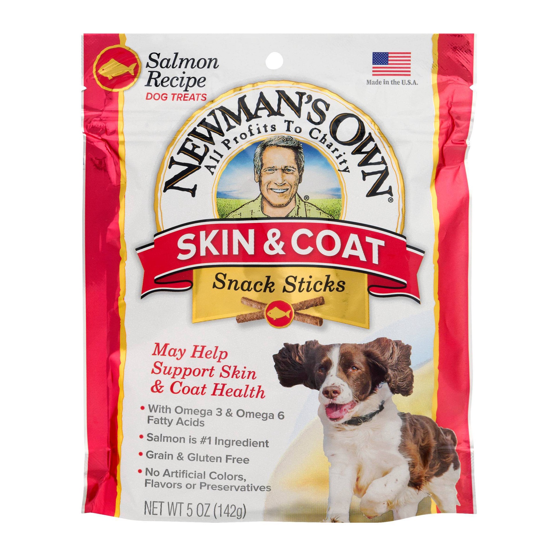 slide 1 of 6, Newman's Own Skin & Coat Salmon Dog Snack Sticks, 5 oz