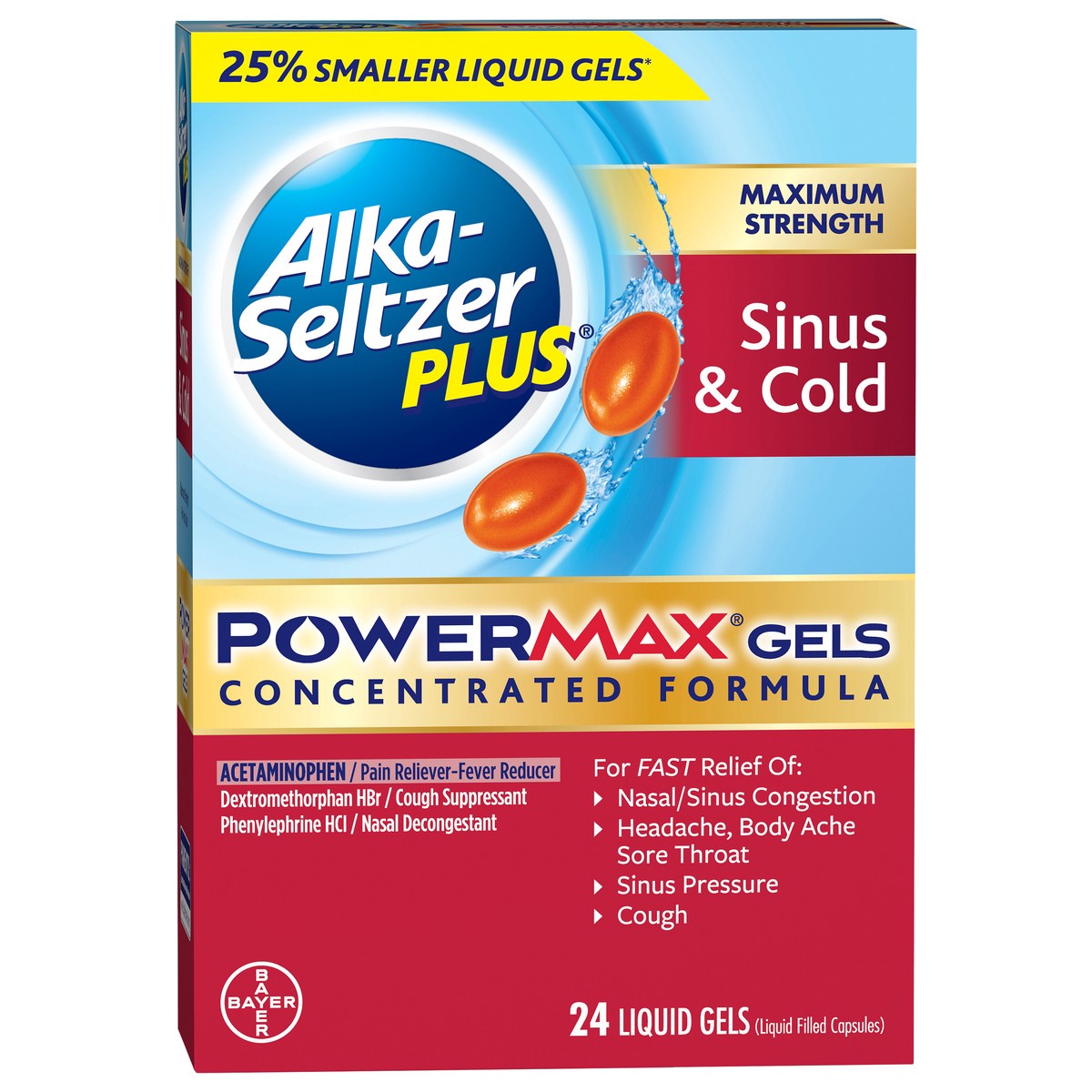 slide 2 of 8, Alka-Seltzer Plus Sinus Cold Powermax Gels, 24 ct