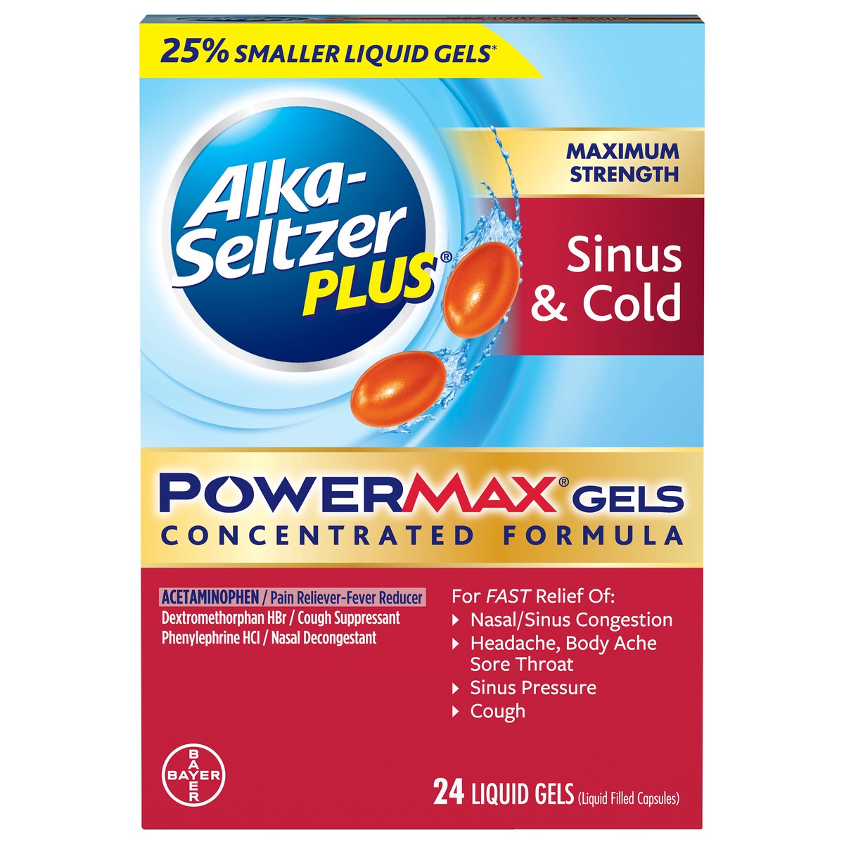 slide 1 of 8, Alka-Seltzer Plus Sinus Cold Powermax Gels, 24 ct
