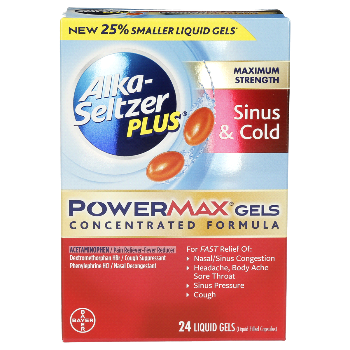 slide 1 of 1, Alka-Seltzer Plus Sinus Cold Powermax Gels, 24 ct