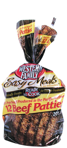 slide 1 of 1, Western Family Ground Beef Patties, 3 lb