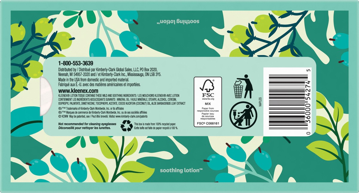 slide 6 of 11, Kleenex Lotion Facial Tissues with Coconut Oil, 1 Flat Box, 120 Tissues Per Box, 3-Ply, 120 ct