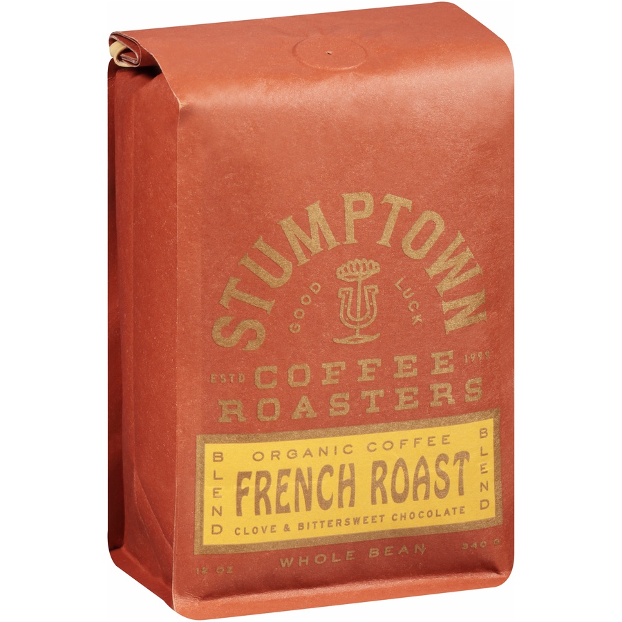 slide 6 of 6, Stumptown Coffee French Roast Blend Clove & Bittersweet Chocolate Organic Whole Bean Coffee 12 oz. Stand Up Bag, 12 oz