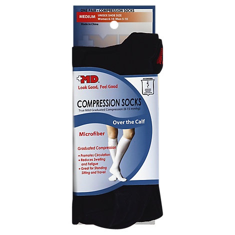 slide 1 of 1, +Md Socks Compression Over The Calf Microfiber Unisex Medium Black - Each, 1 ct