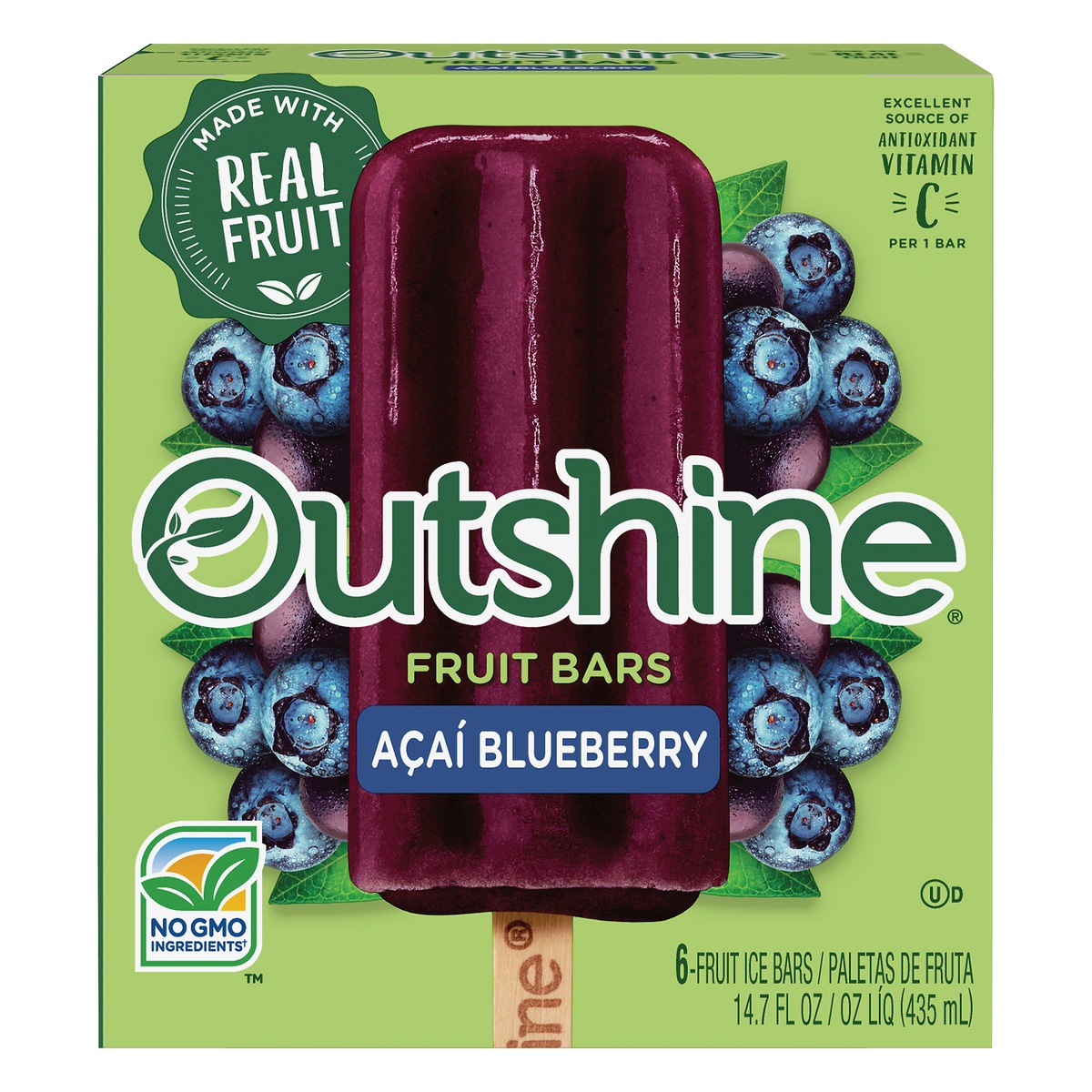 slide 1 of 1, Outshine Acai Blueberry Fruit Bars, 6 ct