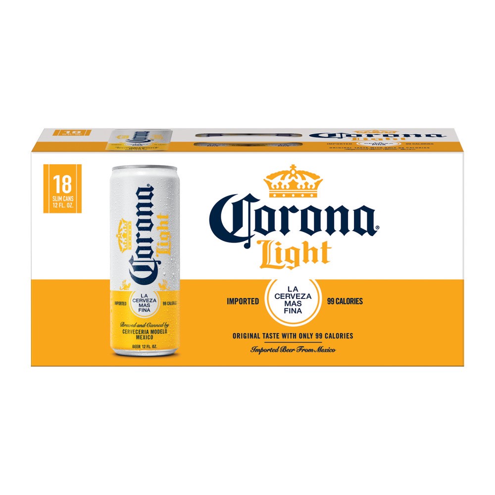 slide 1 of 4, Corona Light Mexican Lager Import Light Beer, 18 pk 12 fl oz Cans, 4.0% ABV, 12 oz