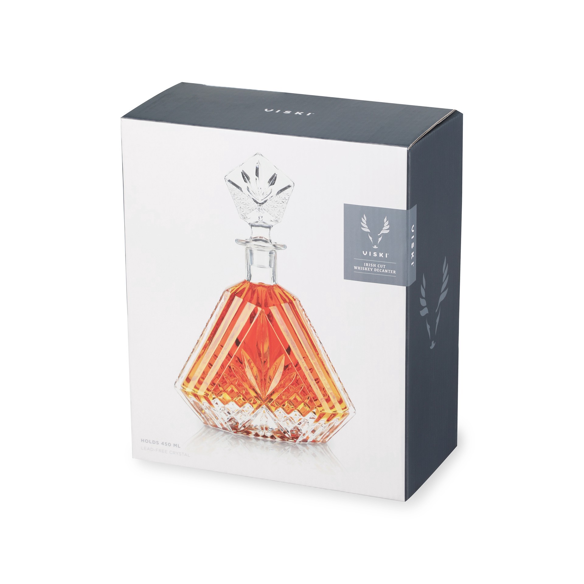 slide 1 of 1, Viski Irish Cut Whiskey Decanter, Lead-Free Crystal Liquor Carafe, Set of 1, 450 ml, 1 ct