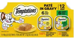 Temptations Pate in Gravy Tasty Chicken Entree/Seafood Medley Flavor Food for Cats 12 - 3.5 oz Trays