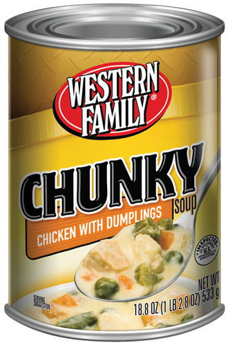 slide 1 of 1, Western Family Chunky Chicken/Dmplngs Rts, 18.8 oz